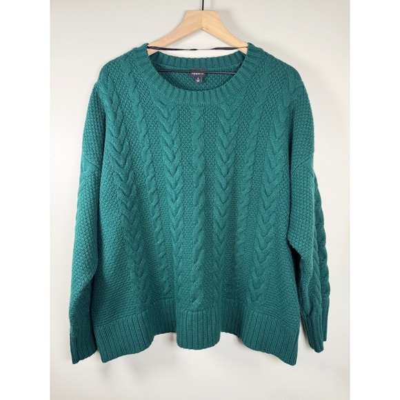 torrid Sweaters - Torrid Sweater Womens 3 Green Cable Knit Pullover Crew Neck Textured Relaxed Fit